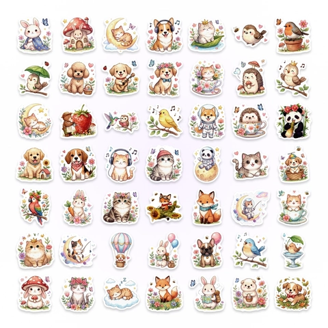 Cute Cartoon Animal Stickers Waterproof PVC Decorative Decals For Laptop Water Bottle Tablet Scrapbooking Watercolor Illustration