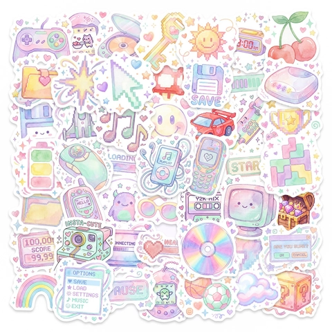 Y2K Retro Pixel Aufkleber Macaron Millennium Stil Cartoon Dekorative Aufkleber Für Scrapbook Laptop Handyhülle DIY Dekor
