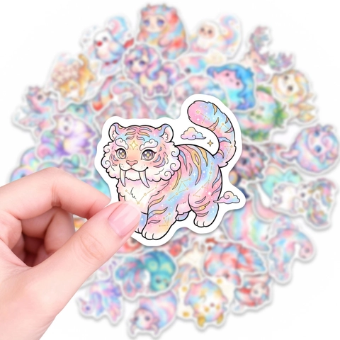Watercolor Mythical Creature Stickers Waterproof Cartoon Dragon Unicorn PVC Decals For Handbook Laptop Water Cup