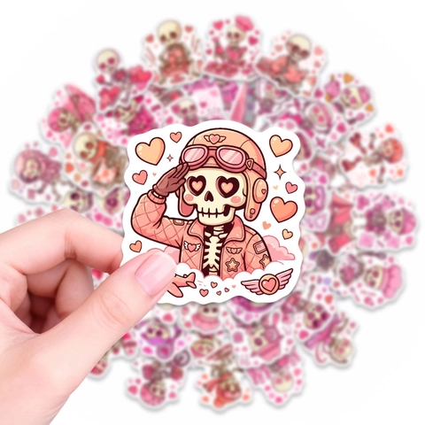 Waterproof Vinyl Pink Skull Stickers Valentine Day Heart Cartoon Decals For Laptop Water Bottle Scrapbook Journal Decoration