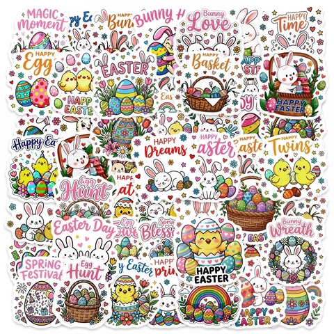 Easter Stickers Waterproof PVC Cartoon Bunny Egg Decals For Laptop Suitcase Scrapbooking DIY Holiday Decoration Set Multi Color