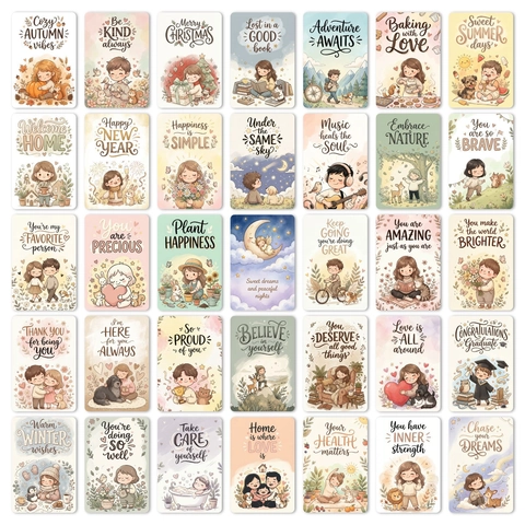 Inspirational Quote Cards Warm Healing Illustration Blessing Postcards Rounded Corner Cardstock Daily Decor Student Gift Collection