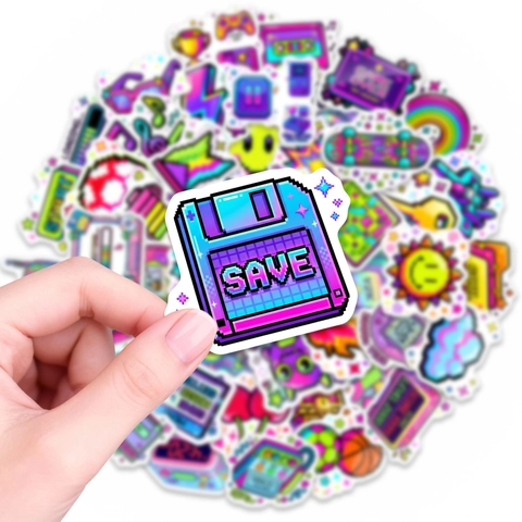Autocollants Art Pixel Jeu Vidéo Rétro Y2K Néon Autocollants Décoratifs Imperméables Pour Ordinateur Portable Gourde Scrapbooking