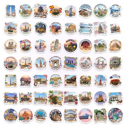 Cartoon World Landmark Travel Stickers Waterproof Decorative Decals For Suitcase Laptop Notebook Journal Scrapbook Decor