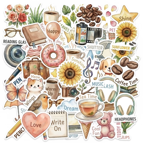 Adesivi Decorativi Estetici ad Acquerello Per Scrapbooking Planner Laptop Diario Tema Vita Guarigione Impermeabili Etichetta Fai Da Te