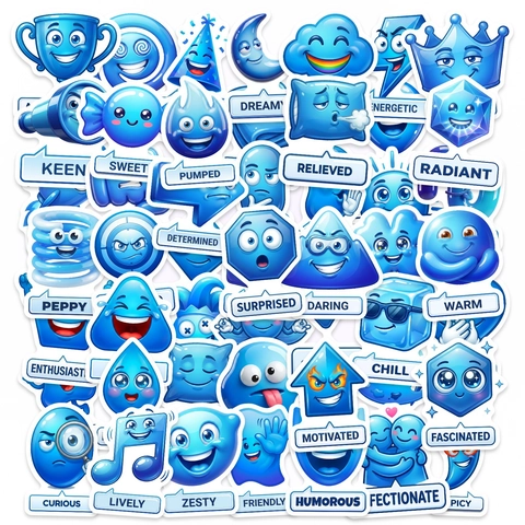 Adesivi per la Gestione delle Emozioni in Cartone Animato Blu Impermeabile in PVC Effetto 3D Etichette per Bambini Scrapbooking