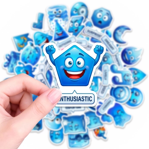 Adesivi per la Gestione delle Emozioni in Cartone Animato Blu Impermeabile in PVC Effetto 3D Etichette per Bambini Scrapbooking