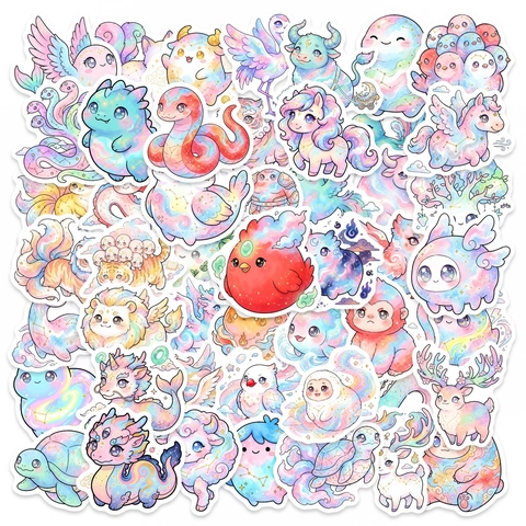 Autocollants de Créatures Mythiques à l'Aquarelle Imperméables Dessin Animé Dragon Licorne PVC Décalcomanies pour Carnet Portable