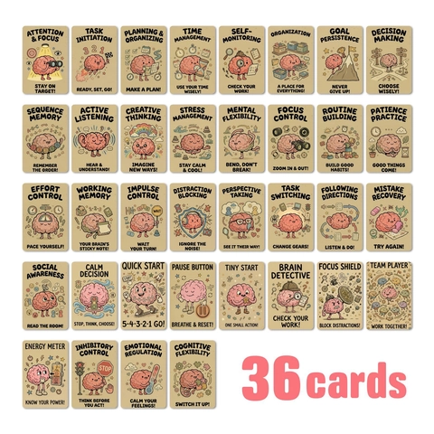 Educational Executive Functioning Flash Cards For Kids Cognitive Behavioral Therapy Coated Paper Brain Learning Tool