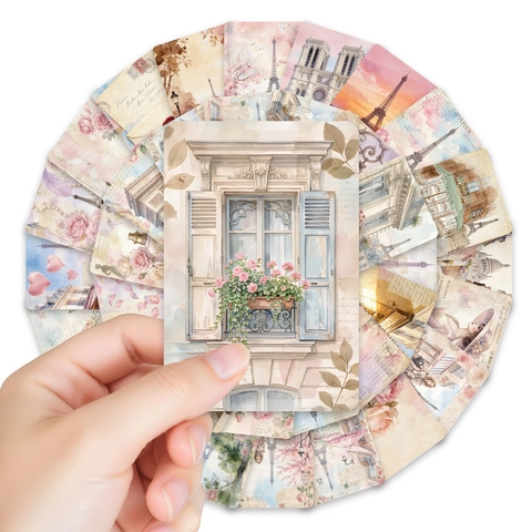 French Vintage Watercolor Paris Postcard Collection Eiffel Tower Floral Scenic Decorative Greeting Cards Scrapbooking Journaling