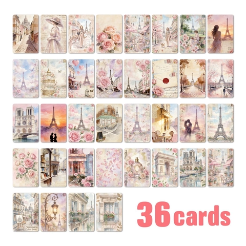 French Vintage Watercolor Paris Postcard Collection Eiffel Tower Floral Scenic Decorative Greeting Cards Scrapbooking Journaling