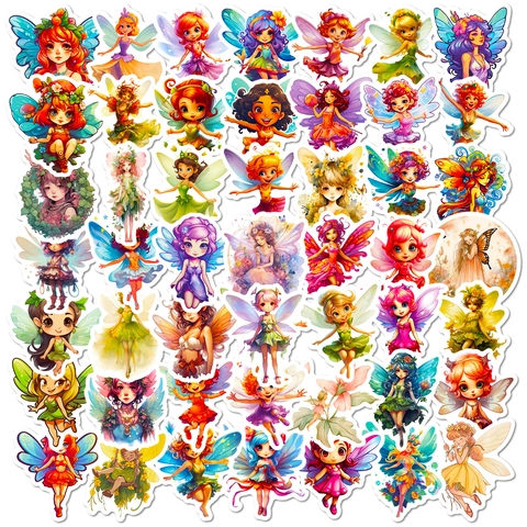 Flower Fairy Stickers Waterproof Vinyl Cartoon Angel Wings Fairy Girl Decals For Laptop Scrapbooking Cup DIY Decoration