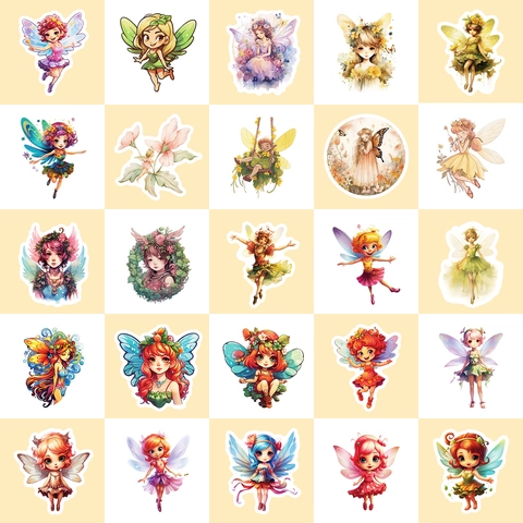 Flower Fairy Stickers Waterproof Vinyl Cartoon Angel Wings Fairy Girl Decals For Laptop Scrapbooking Cup DIY Decoration