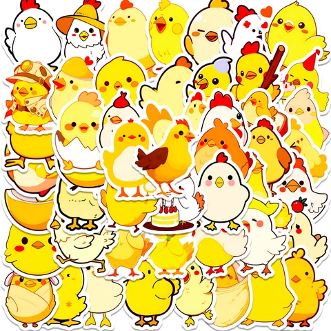 Waterproof Vinyl Cartoon Chicken Stickers For Kids Reward DIY Scrapbooking Laptop Decor Cute Yellow Chick Decals Animal Themed Gift