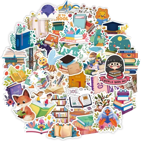 Bücher Lesen Thema Aufkleber Wasserdicht PVC Cartoon Tier Illustrationen Für Scrapbooking Laptop DIY Dekorative Decals Geschenk