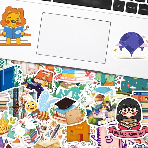 Bücher Lesen Thema Aufkleber Wasserdicht PVC Cartoon Tier Illustrationen Für Scrapbooking Laptop DIY Dekorative Decals Geschenk
