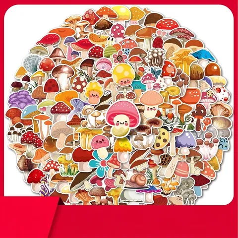 Cute Mushroom Stickers Variety Pack Waterproof Cartoon Plant Vinyl Decals For Kids Laptop Water Bottle Scrapbooking Decoration