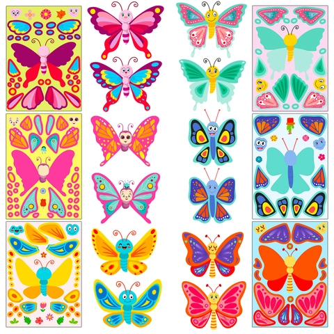 DIY Butterfly Face Changing Stickers For Kids Cartoon Waterproof Reusable Animal Puzzle Sticker Journal Decoration