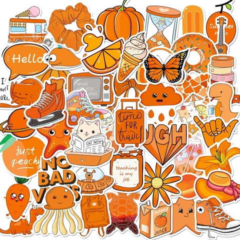 Adesivi Cartoon VSCO Arancioni Impermeabili Decalcomanie Graffiti Per Laptop Valigie Custodia Telefono Scrapbooking Decorazione DIY