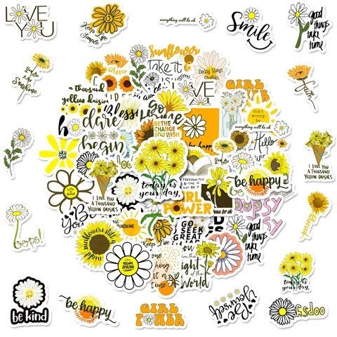 Stickers en Vinyle Étanches Avec Motifs de Tournesol et Citations Motivantes Pour Bouteille Laptop Bagage DIY Scrapbooking