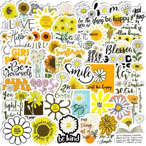 Stickers en Vinyle Étanches Avec Motifs de Tournesol et Citations Motivantes Pour Bouteille Laptop Bagage DIY Scrapbooking