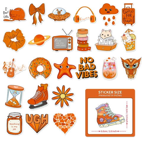 Adesivi Cartoon VSCO Arancioni Impermeabili Decalcomanie Graffiti Per Laptop Valigie Custodia Telefono Scrapbooking Decorazione DIY