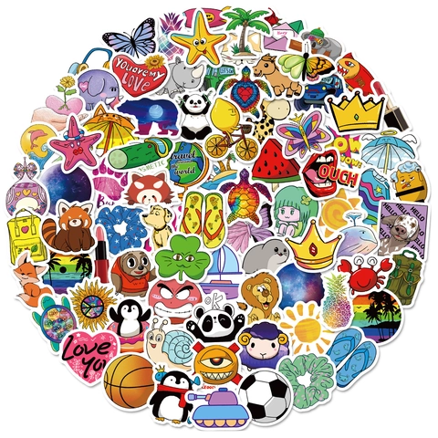 Autocollants en Vinyle Imperméables pour Ordinateur Portable Skateboard Gourde Scrapbook Dessin Animé Animal Plante Décoratifs