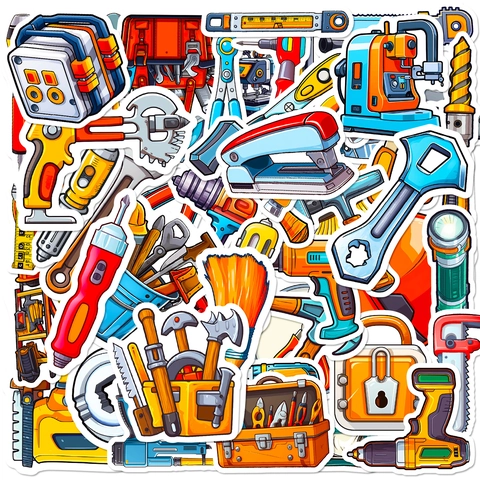 Cartoon Construction Tool Stickers For Kids Waterproof Vinyl Decals For Laptop Helmet Toolbox DIY Decoration Gift