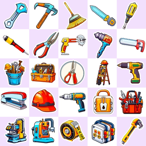Cartoon Construction Tool Stickers For Kids Waterproof Vinyl Decals For Laptop Helmet Toolbox DIY Decoration Gift