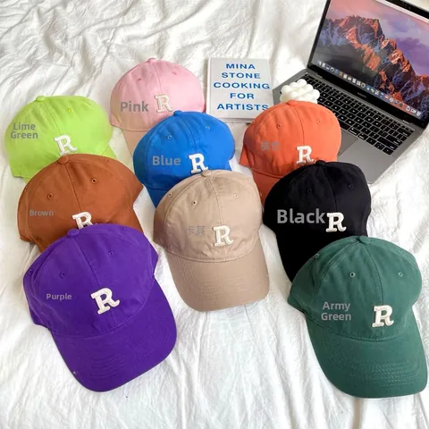 Embroidered Letter R Baseball Cap Cotton Polyester Breathable Sun Protection Outdoor Casual Adjustable Hat For Men Women