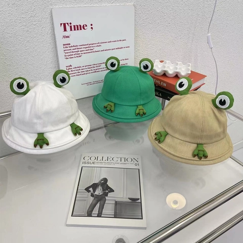 Cartoon Frosch Kinder Anglerhut Baumwollmischung Sonnenschutz Outdoor Hut Mit Dekorativen Augen Und Pfotenstickerei Für Jungen Mädchen