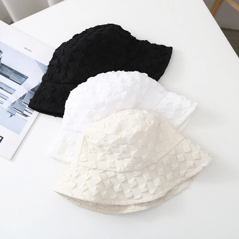 Women Bubble Gauze Bucket Hat Retro Pleated Seersucker Fisherman Hat UV Protection Sunshade Travel Casual Sun Hat Solid Color