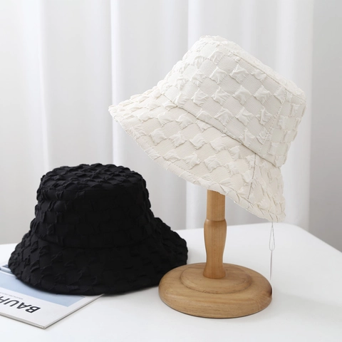 Women Bubble Gauze Bucket Hat Retro Pleated Seersucker Fisherman Hat UV Protection Sunshade Travel Casual Sun Hat Solid Color