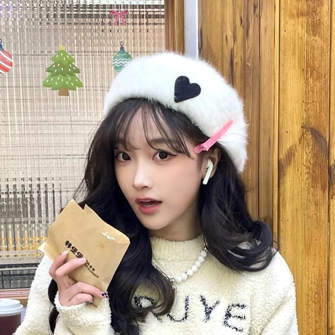 Women Rabbit Hair Blend Beret Winter Warm Soft Plush Painter Hat Heart Embroidery Patchwork French Vintage Adjustable Artist Cap