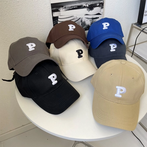 Large Head Baseball Cap Embroidered Letter P For Men Women Korean Style Retro Adjustable Cotton Twill Outdoor Sun Peak Hat