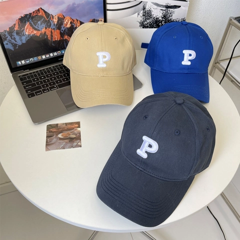 Large Head Baseball Cap Embroidered Letter P For Men Women Korean Style Retro Adjustable Cotton Twill Outdoor Sun Peak Hat