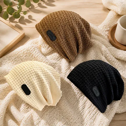 Women Lightweight Slouchy Beanie Hat Waffle Knit Thin Breathable Acrylic Skull Cap Japanese Style Casual Solid Color Soft Fashion Headwear