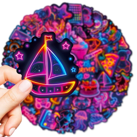 Neon Graffiti Stickers Cartoon Glow In The Dark Aesthetic PVC Decals For Water Bottle Laptop Suitcase Phone Case DIY Decoration