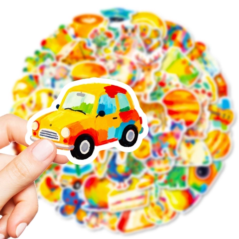 Artistic Oil Painting Style Colorful Doodle Stickers For DIY Scrapbooking Laptop Decoration Cartoon Animal Food Pattern Labels