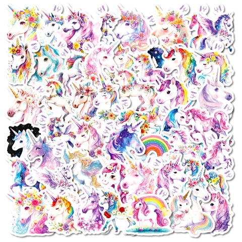 50 Stück Regenbogen Einhorn Aquarell Aufkleber Wasserdicht PVC DIY Deko Etiketten Für Journal Notizbuch Laptop Kinder Geschenk