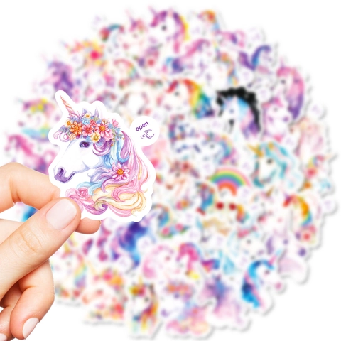 50 Stück Regenbogen Einhorn Aquarell Aufkleber Wasserdicht PVC DIY Deko Etiketten Für Journal Notizbuch Laptop Kinder Geschenk