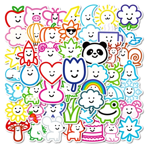 56 Pezzi Simpatici Adesivi Cartoon Smiley Face Colorati Impermeabili in PVC per Diario Scrapbooking Laptop DIY Adesivi di Cancelleria