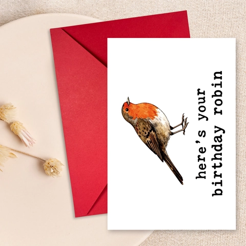Divertente Biglietto di Auguri di Compleanno con Animali e Busta Rossa Set Illustrazioni Dipinte a Mano Uccello Pesce Gufo
