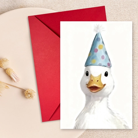 Cute Animal Birthday Greeting Card With Red Envelope Watercolor Illustration Duck Lion Tiger Greeting Card For Party Gift