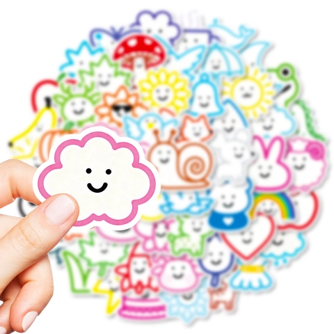56 Pezzi Simpatici Adesivi Cartoon Smiley Face Colorati Impermeabili in PVC per Diario Scrapbooking Laptop DIY Adesivi di Cancelleria