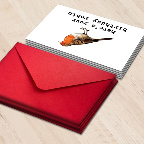 Divertente Biglietto di Auguri di Compleanno con Animali e Busta Rossa Set Illustrazioni Dipinte a Mano Uccello Pesce Gufo
