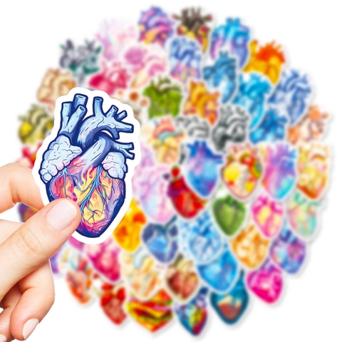 Adesivi Estetici di Cuore Anatomico Creativi Colorati Elementi Spaziali Floreali Decorazione Scrapbook Impermeabili PVC DIY Decals per Laptop