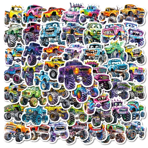 Colorful Monster Truck Stickers Cartoon Graffiti Style For Kids Teens Die-cut Vinyl Decals For Water Bottle Laptop Journal Decor