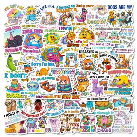 Autocollants de Texte Humoristique de Dessin Animé Décalcomanies en Vinyle Imperméables pour Ordinateur Portable Gourde Valise