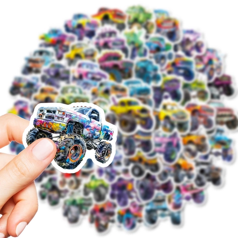 Colorful Monster Truck Stickers Cartoon Graffiti Style For Kids Teens Die-cut Vinyl Decals For Water Bottle Laptop Journal Decor